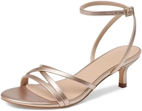 cynllio champagne strappy kitten heels for women 2 inch low heel small sandals ankle stap round open toe short sandalias de mujer wedding dressy shoes size 8